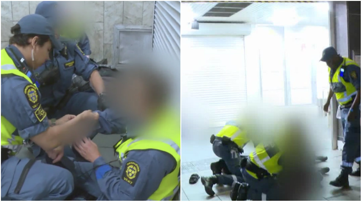 Här går mannen går till våldsam attack mot ordningsvakterna